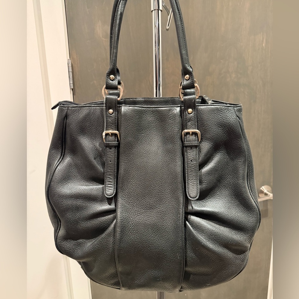 designer direct Black Genuine Leather Large Tote Bag - NWOT